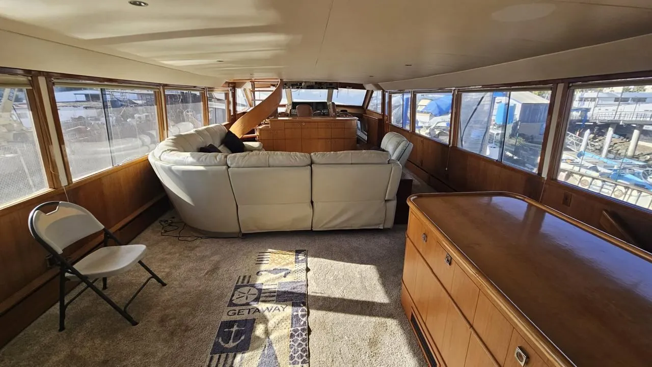 1981 McQueen 82ft motor yacht for sale, interior salon