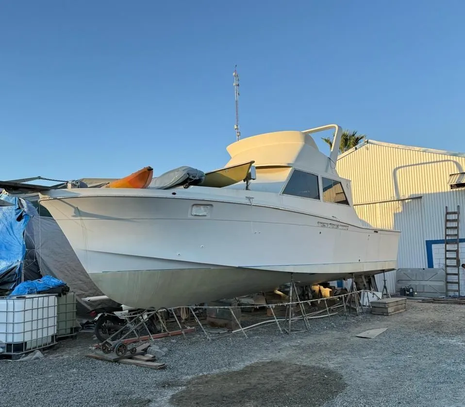 1979 Uniflite 42ft motor yacht for sale, in the yard